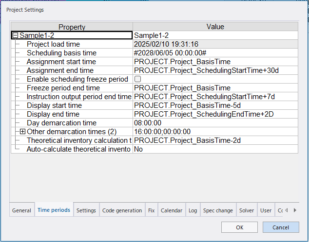 Settings on Asprova