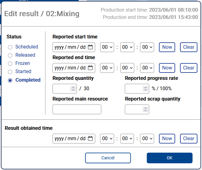 Result edit dialog